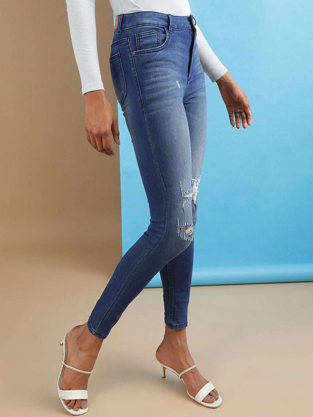 Women's Distressed Skinny Fit Denim Jeans