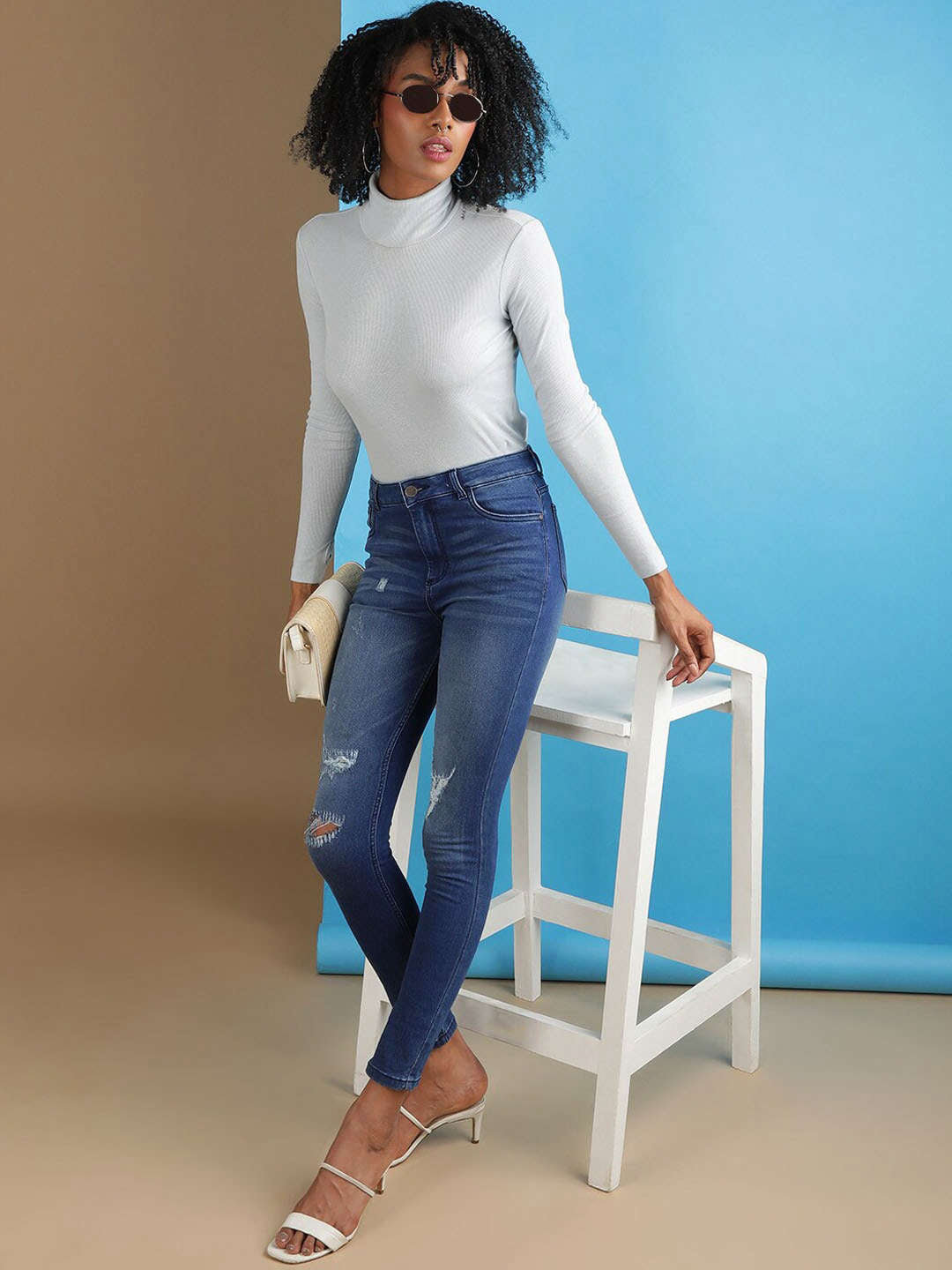 Women's Distressed Skinny Fit Denim Jeans