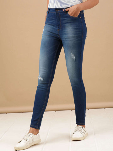 Women's Distressed Skinny Fit Denim Jeans