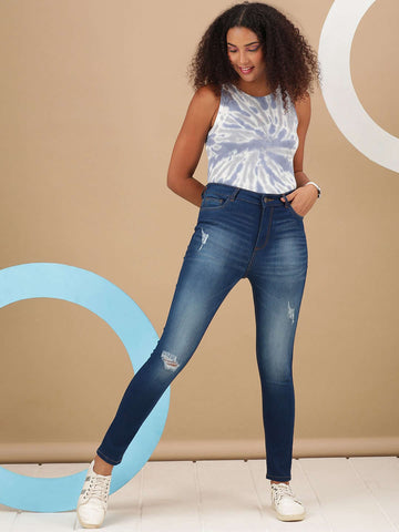 Women's Distressed Skinny Fit Denim Jeans