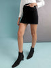 Women's Solid Black Short Denim Skirt