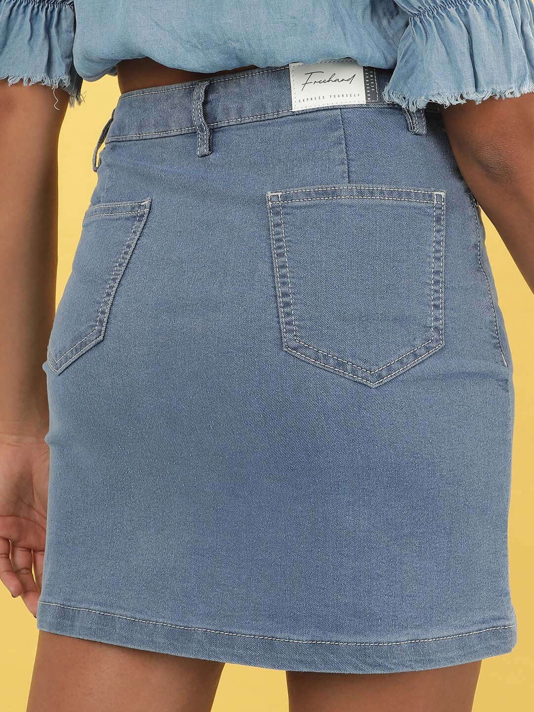 Women's Solid Black Short Denim Skirt