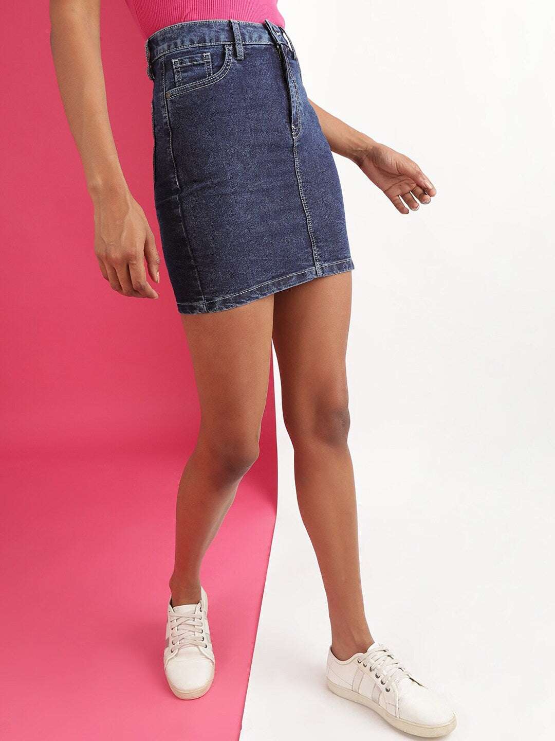 Women's Solid Black Short Denim Skirt