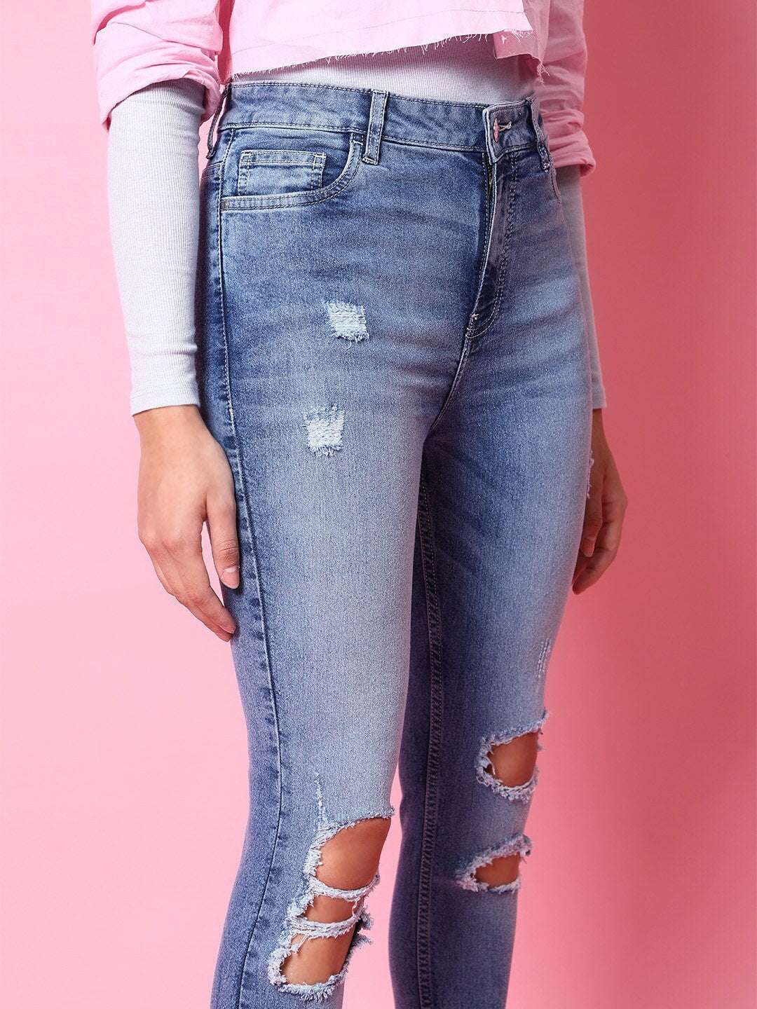 Women's Distressed Tinted Slim Fit Jeans