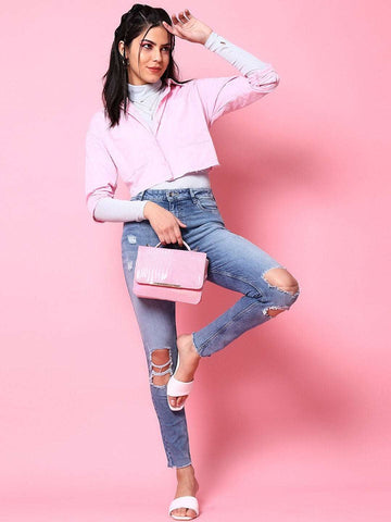 Women's Distressed Tinted Slim Fit Jeans