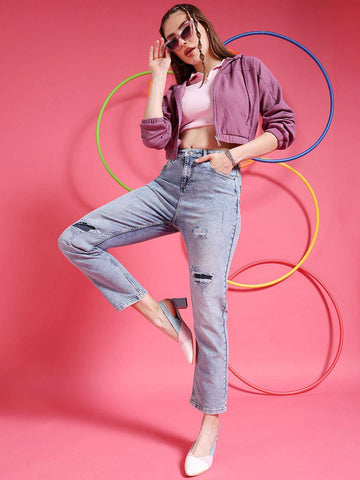 Women's Distressed Straight Fit Jeans