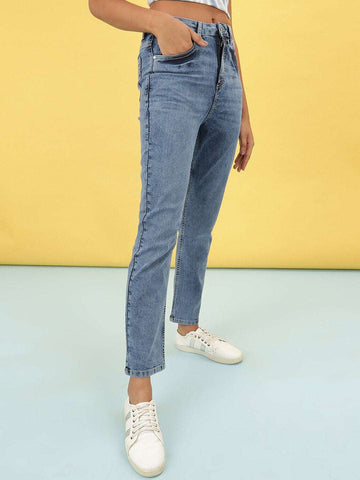 Women's Mid Wash Straight Fit Denim Jeans