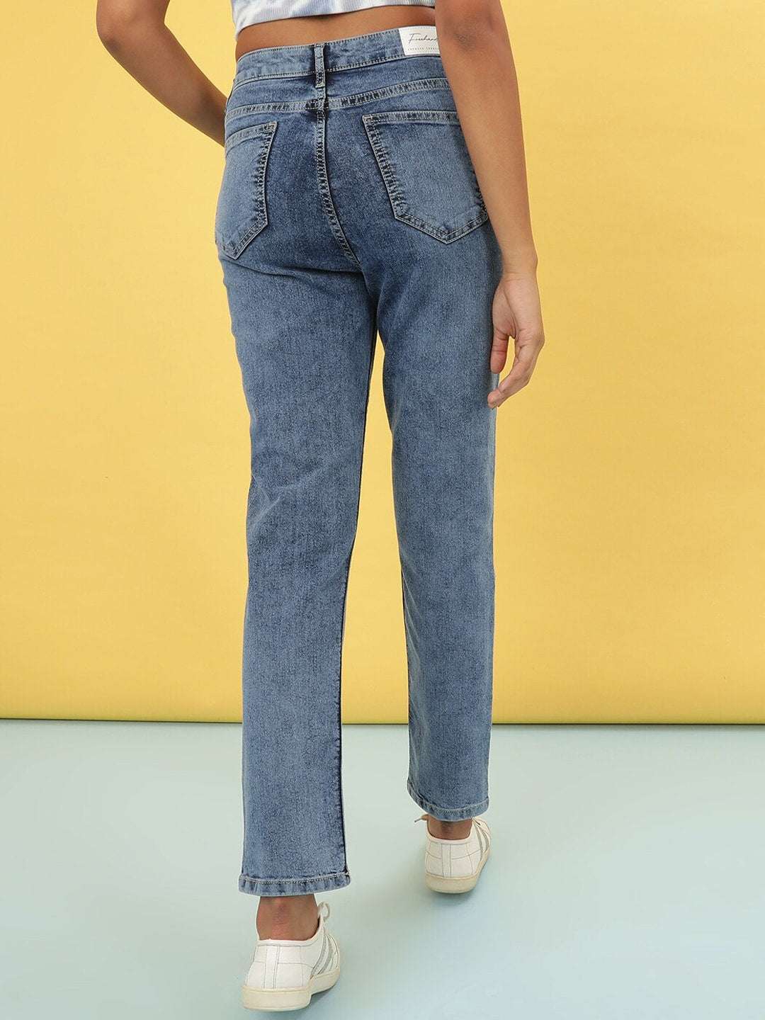 Women's Mid Wash Straight Fit Denim Jeans