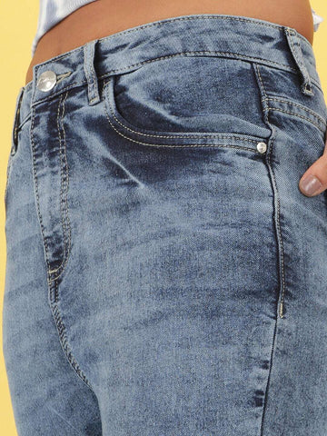 Women's Mid Wash Straight Fit Denim Jeans