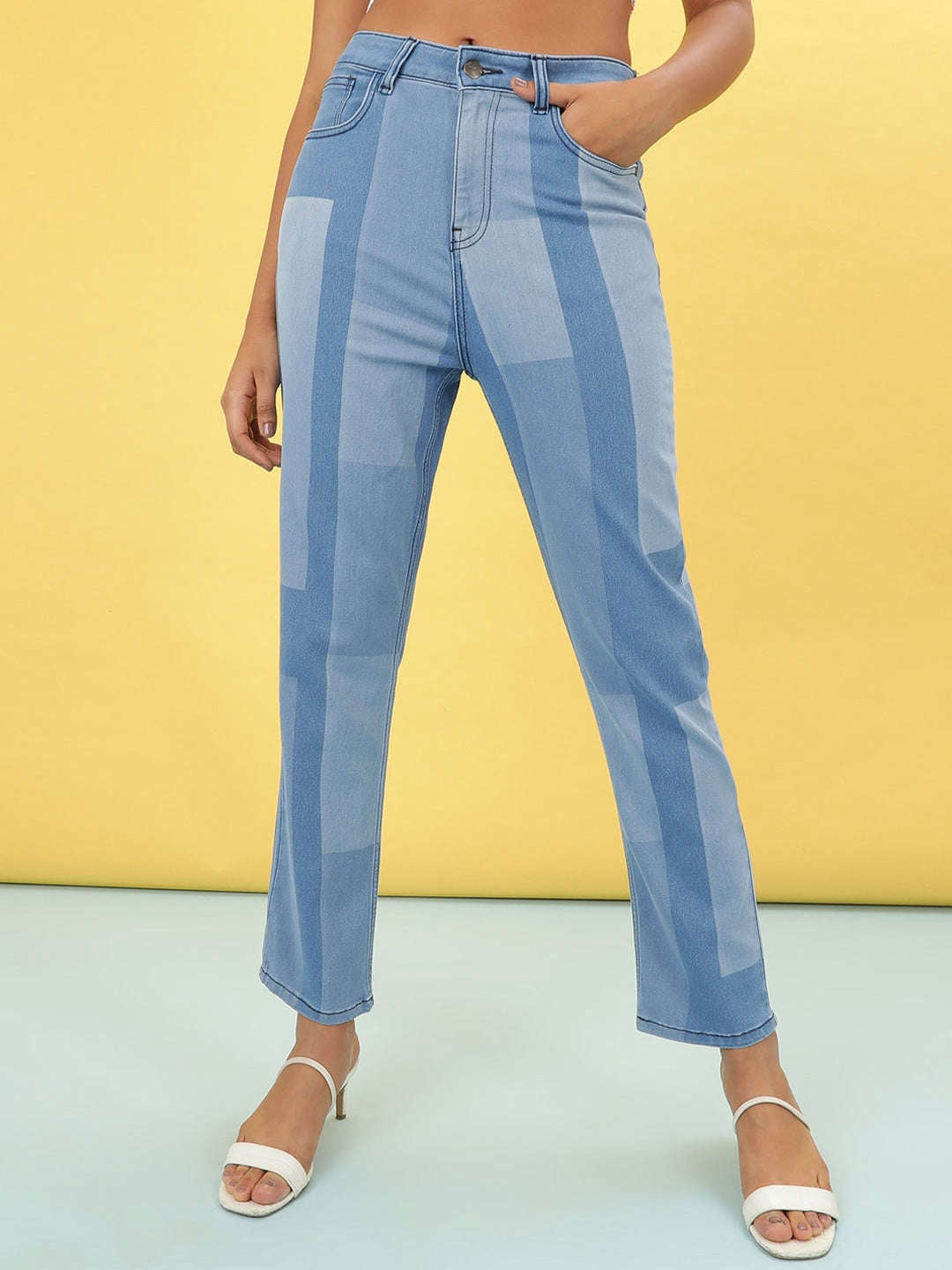 Women's Color Block Straight Fit Denim Jeans