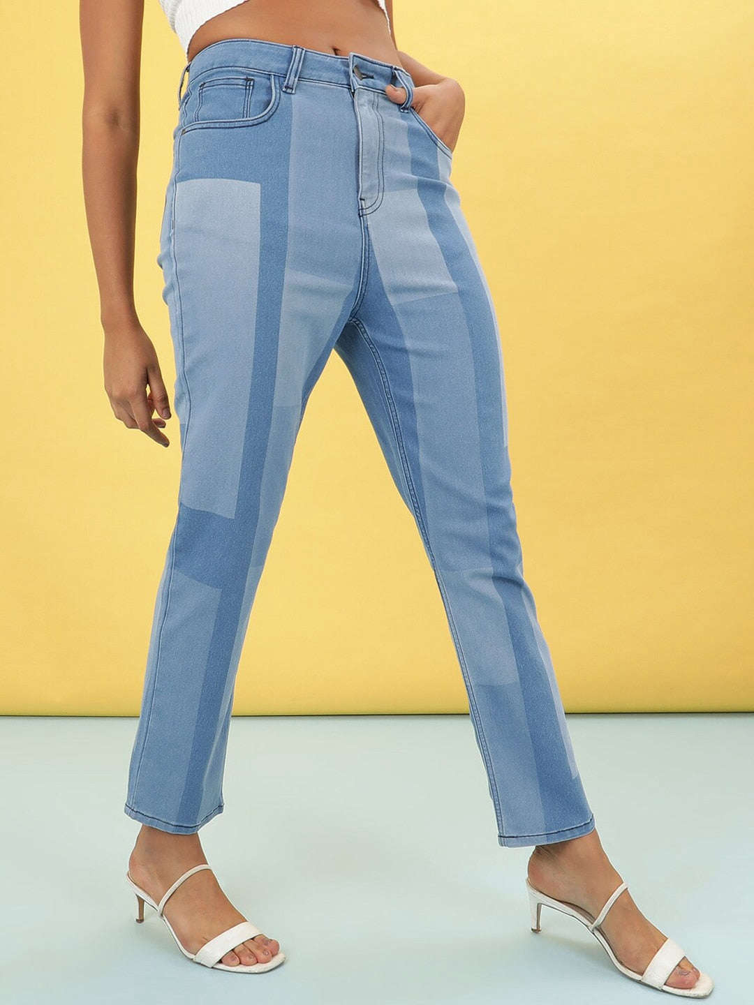 Women's Color Block Straight Fit Denim Jeans