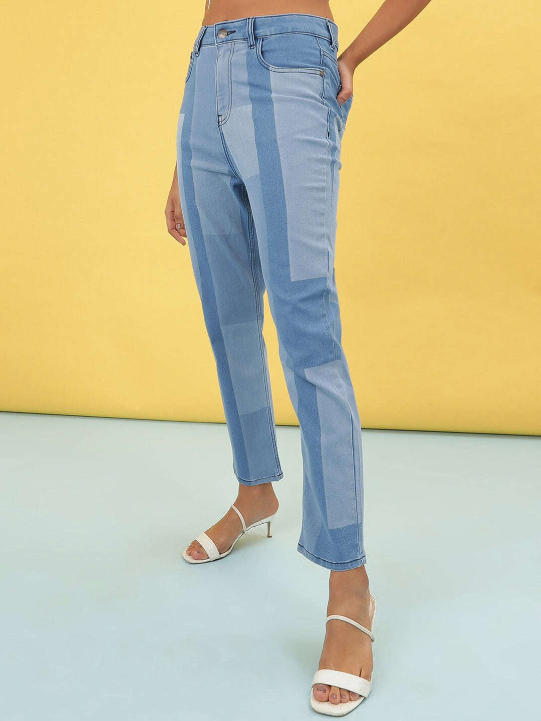 Women's Color Block Straight Fit Denim Jeans