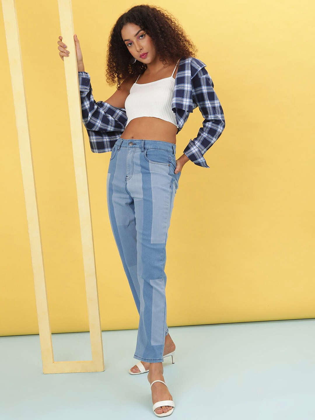 Women's Color Block Straight Fit Denim Jeans