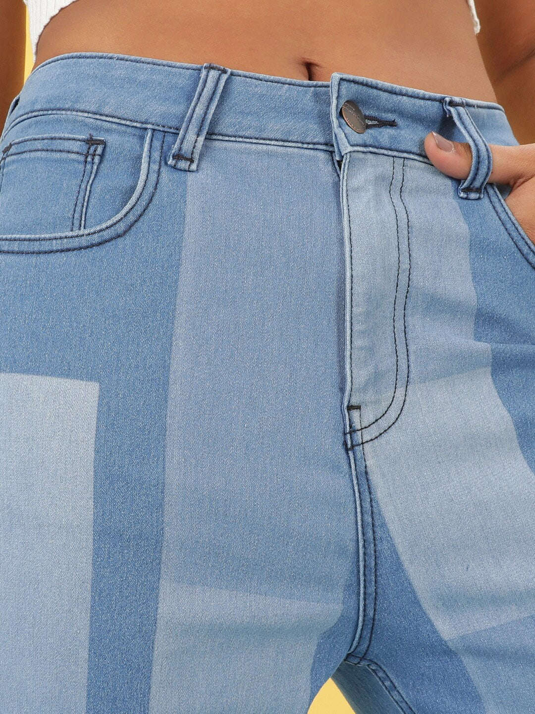 Women's Color Block Straight Fit Denim Jeans