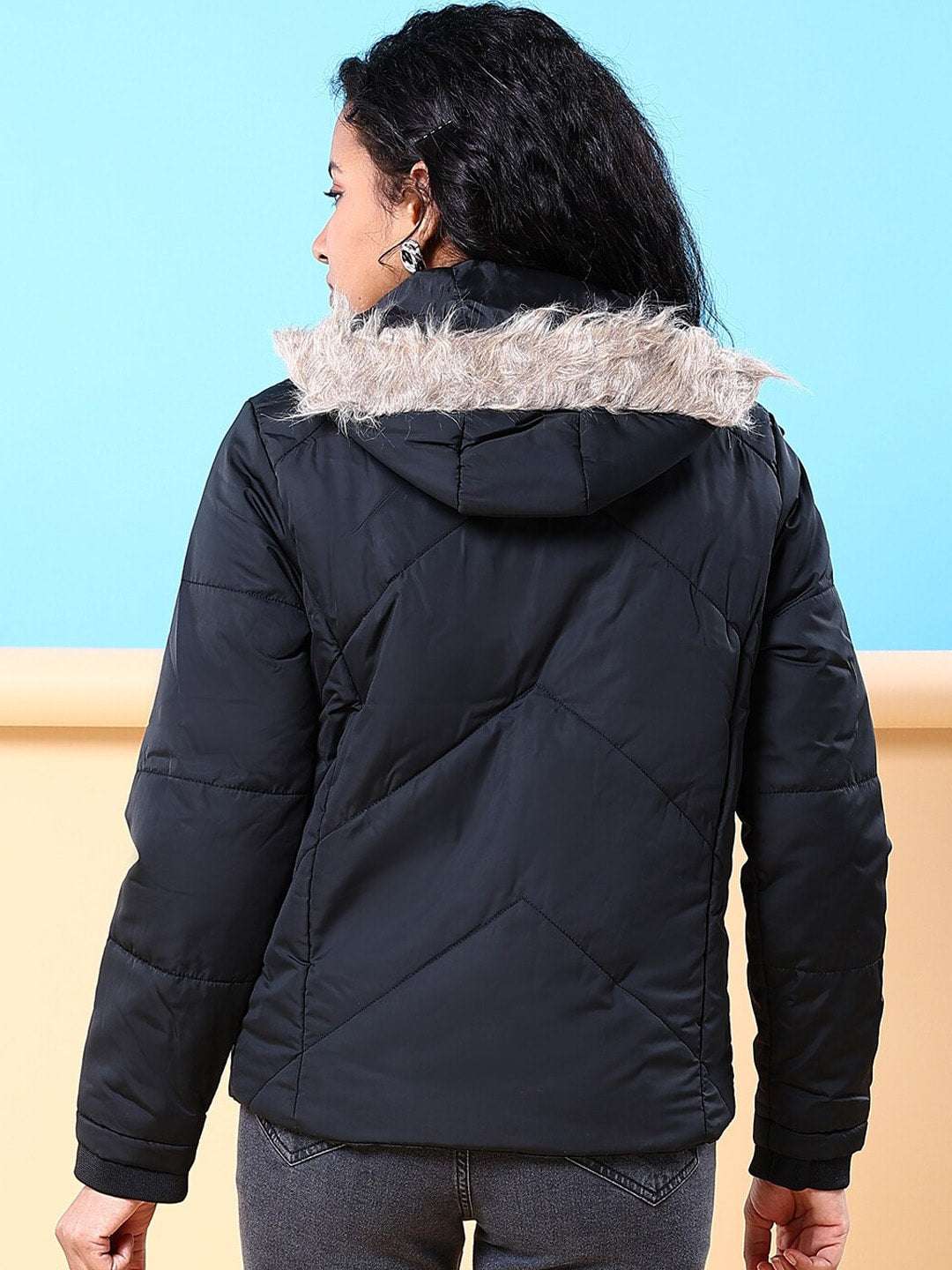 Women's Quilted Jacket With Fur Insert