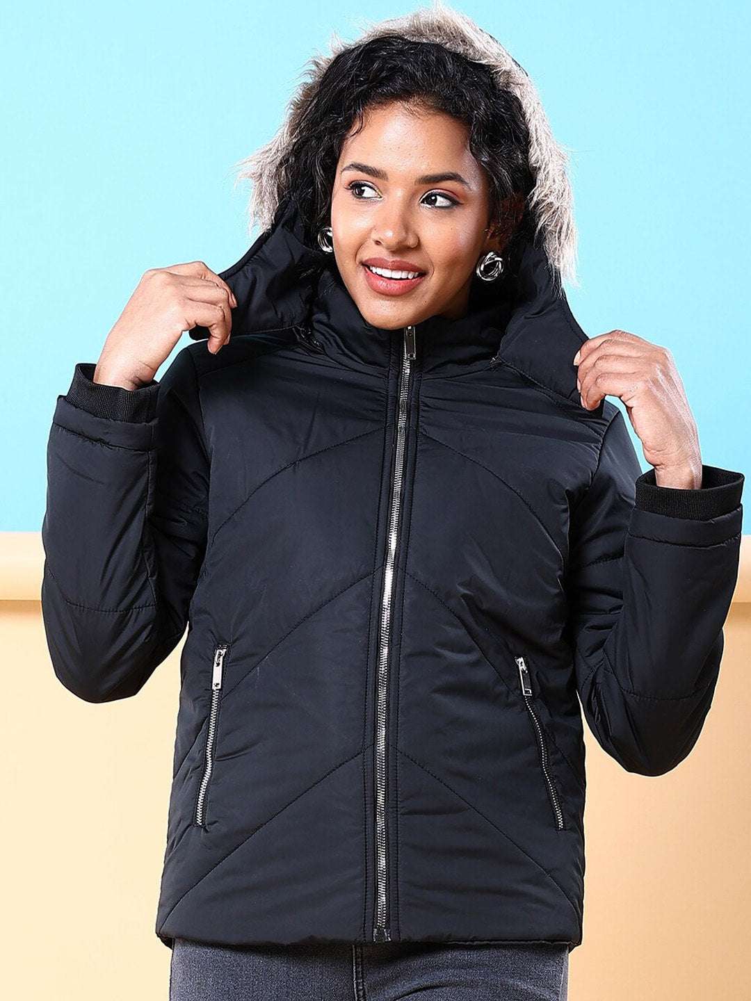 Women's Quilted Jacket With Fur Insert