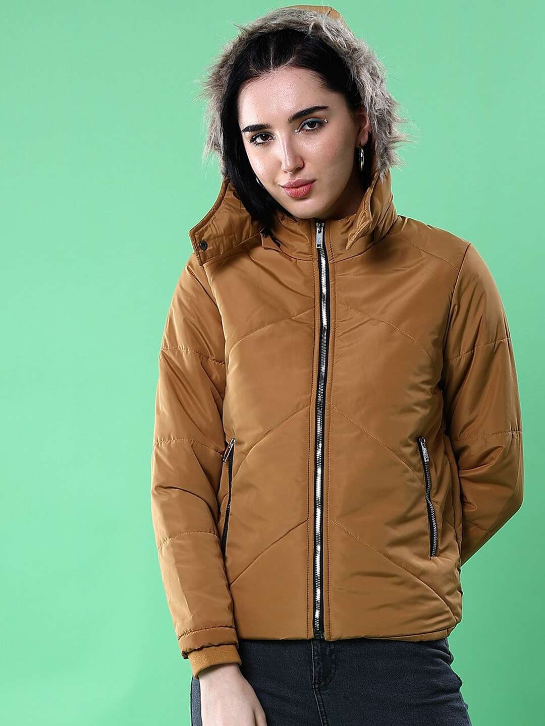 Women's Quilted Jacket With Fur Insert