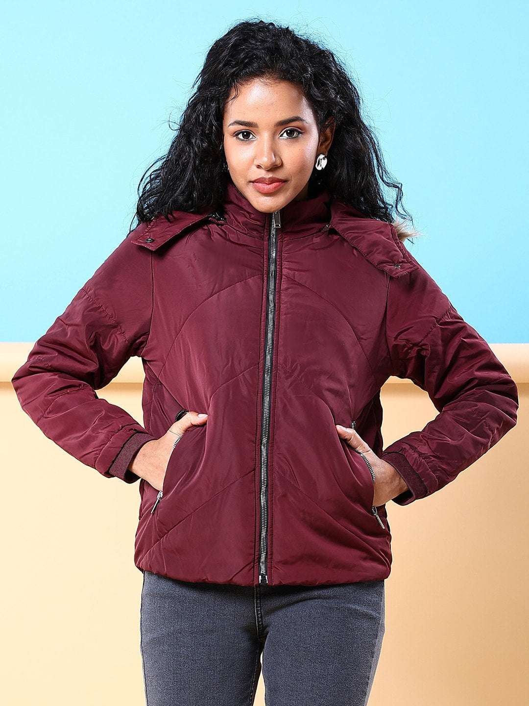 Women's Quilted Jacket With Fur Insert