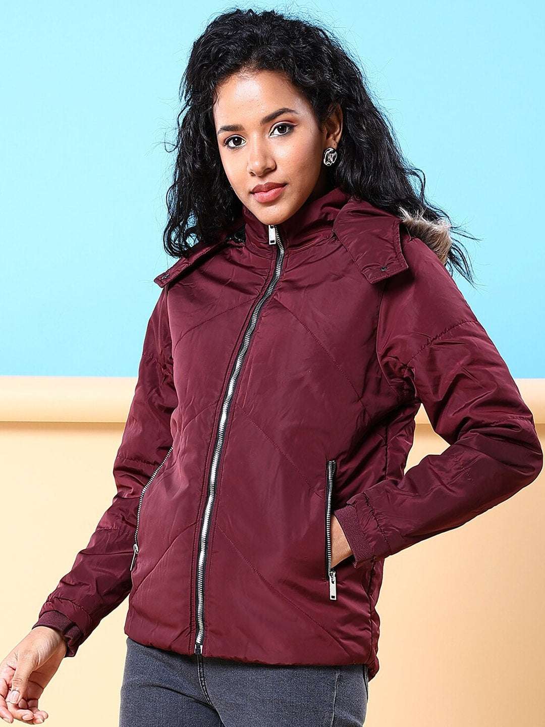 Women's Quilted Jacket With Fur Insert