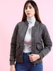 Women's Crop Bomber Jacket With Flap Pocket