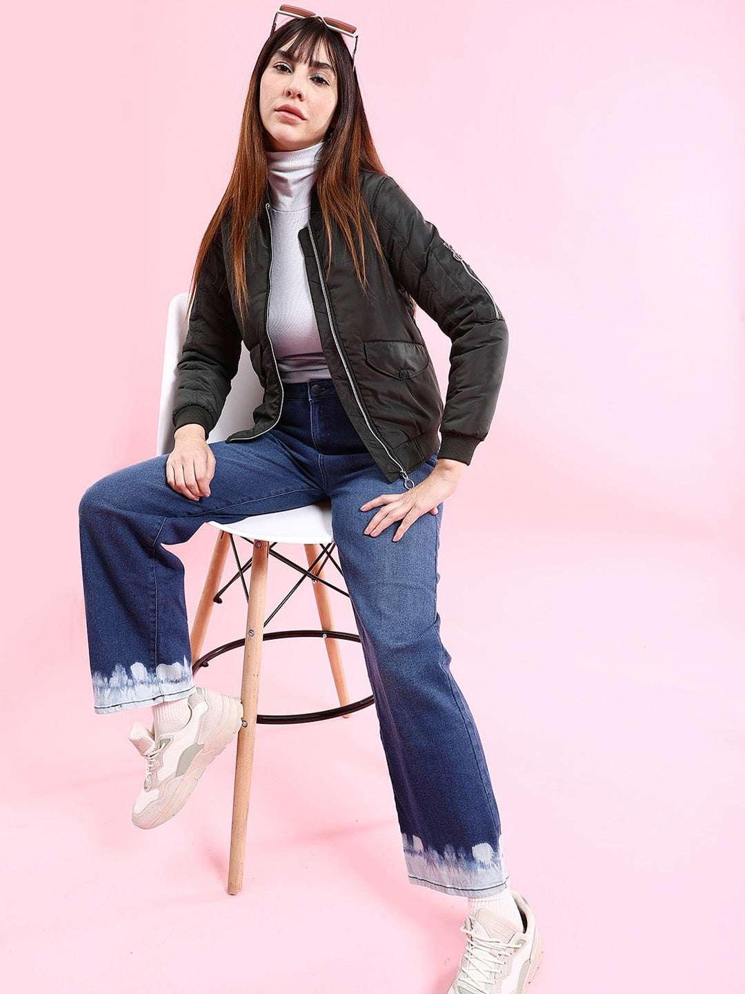 Women's Crop Bomber Jacket With Flap Pocket