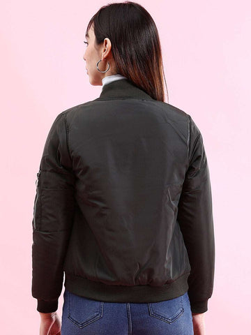 Women's Crop Bomber Jacket With Flap Pocket