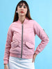 Women's Crop Bomber Jacket With Flap Pocket