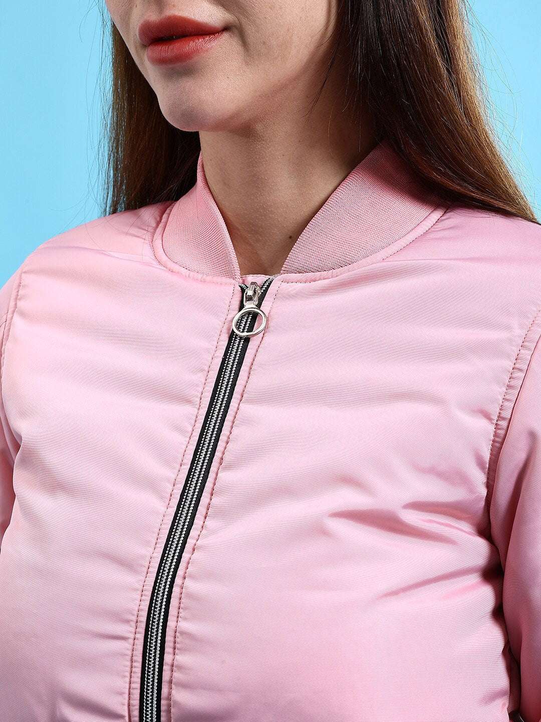 Women's Crop Bomber Jacket With Flap Pocket