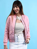 Women's Crop Bomber Jacket With Flap Pocket