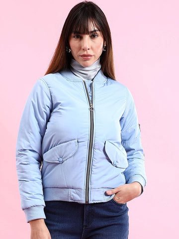 Women's Crop Bomber Jacket With Flap Pocket