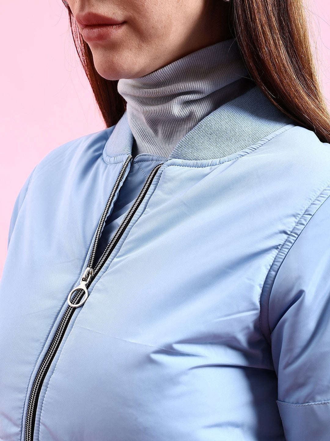 Women's Crop Bomber Jacket With Flap Pocket