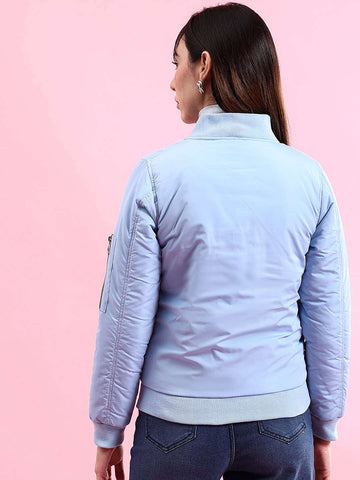 Women's Crop Bomber Jacket With Flap Pocket