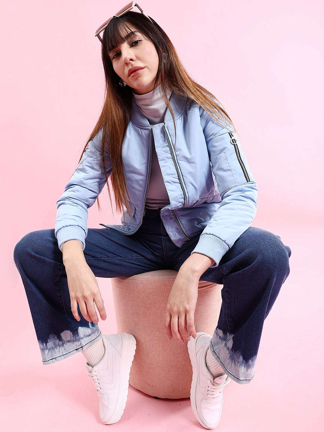 Women's Crop Bomber Jacket With Flap Pocket