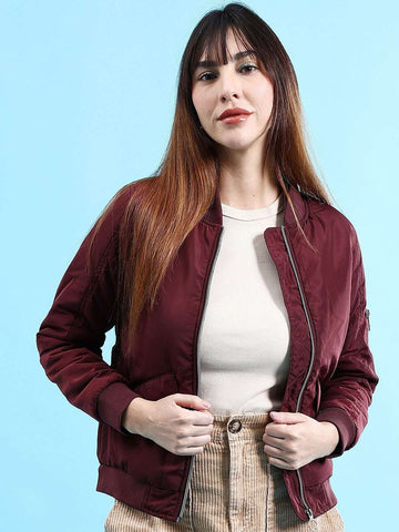 Women's Crop Bomber Jacket With Flap Pocket