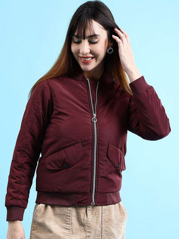 Women's Crop Bomber Jacket With Flap Pocket