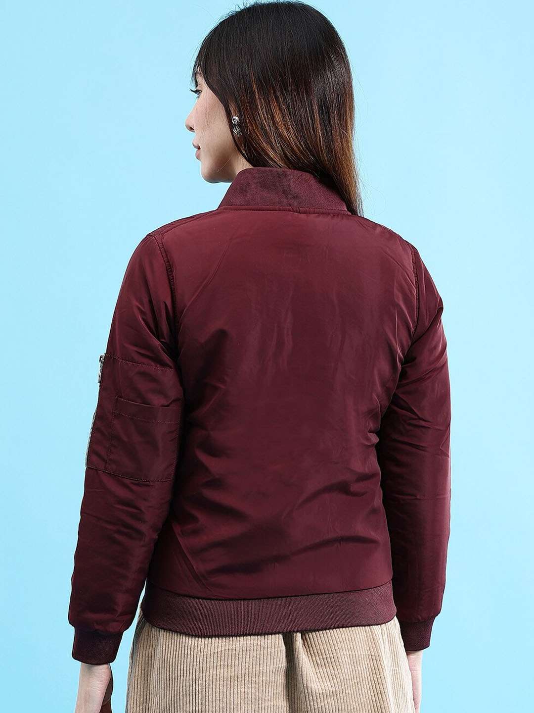 Women's Crop Bomber Jacket With Flap Pocket