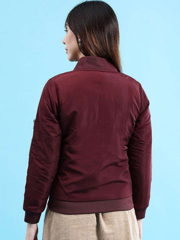 Women's Crop Bomber Jacket With Flap Pocket