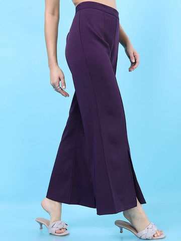 Women's Solid Flared Pants With Slit
