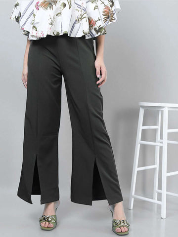 Women's Solid Flared Pants With Slit