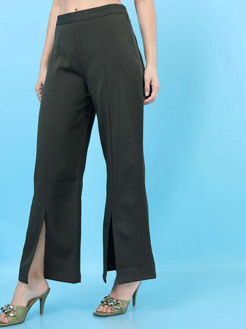 Women's Solid Flared Pants With Slit