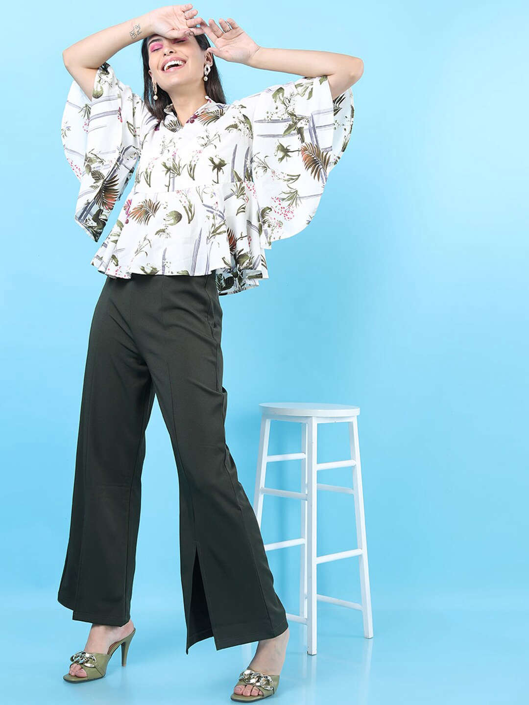 Women's Solid Flared Pants With Slit