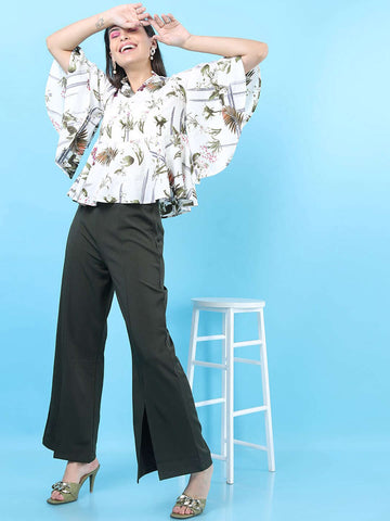 Women's Solid Flared Pants With Slit