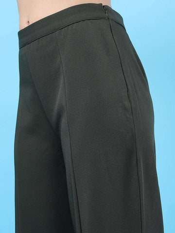 Women's Solid Flared Pants With Slit
