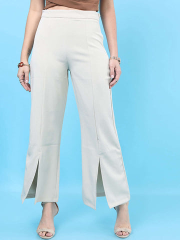 Women's Solid Flared Pants With Slit