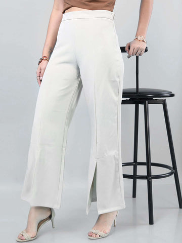 Women's Solid Flared Pants With Slit