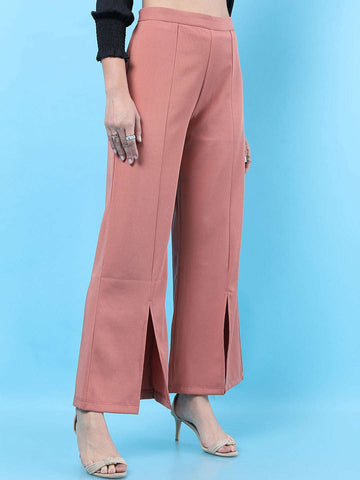 Women's Solid Flared Pants With Slit