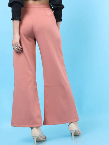 Women's Solid Flared Pants With Slit