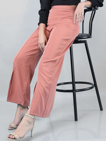 Women's Solid Flared Pants With Slit