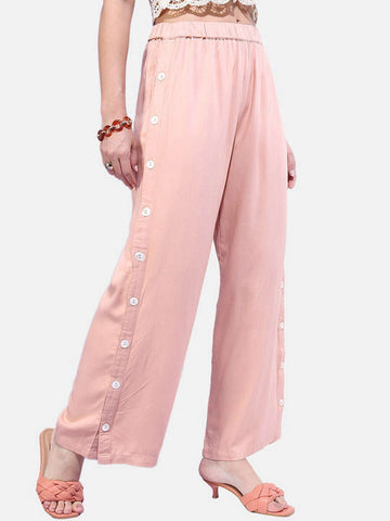 Women's Solid Buttoned Wide Leg Pant