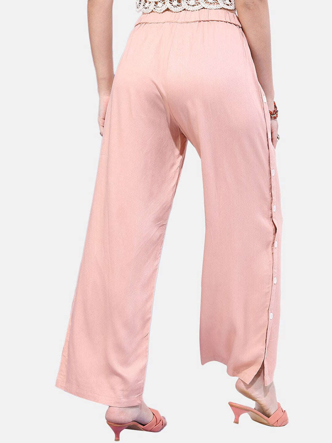 Women's Solid Buttoned Wide Leg Pant